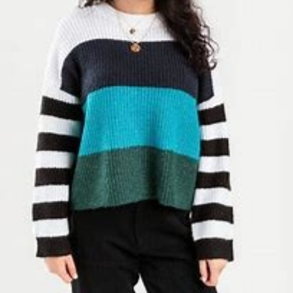 Harper Heritage Dinora Colorblock Ribbed Knit Crew Sweater Size L Multi